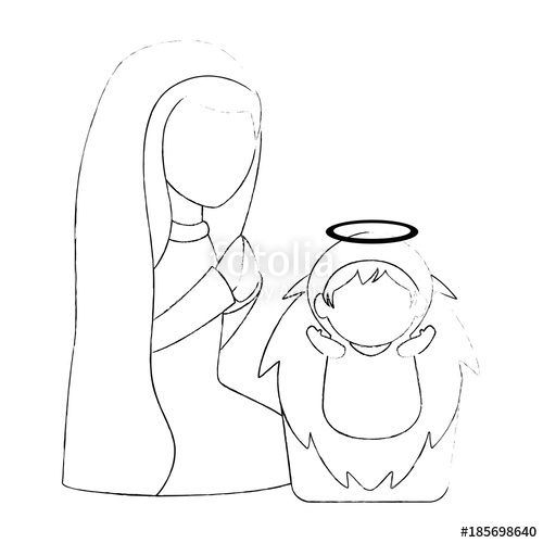 500x500 Cute Virgin Mary With Jesus Baby Characters Vector Illustration
