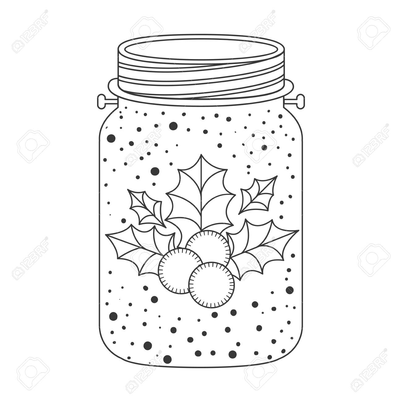 1300x1300 Mason Jar With Holly Berry Christmas Decoration Inside. Sketch