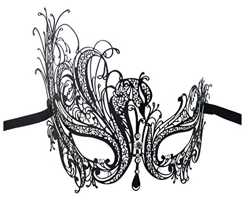500x409 Luxury Mask Women's Swan Metal Filigree Laser Cut Masquerade Mask