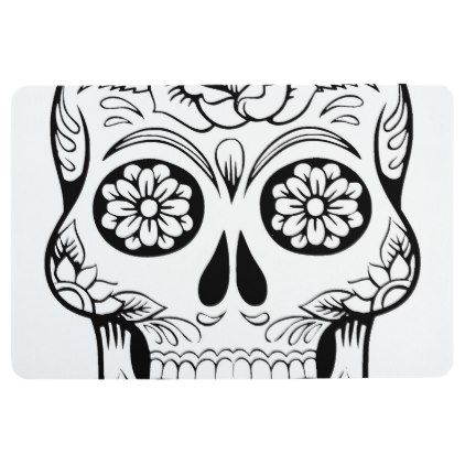 422x422 Skull Drawing With Black Ink In White Background Floor Mat