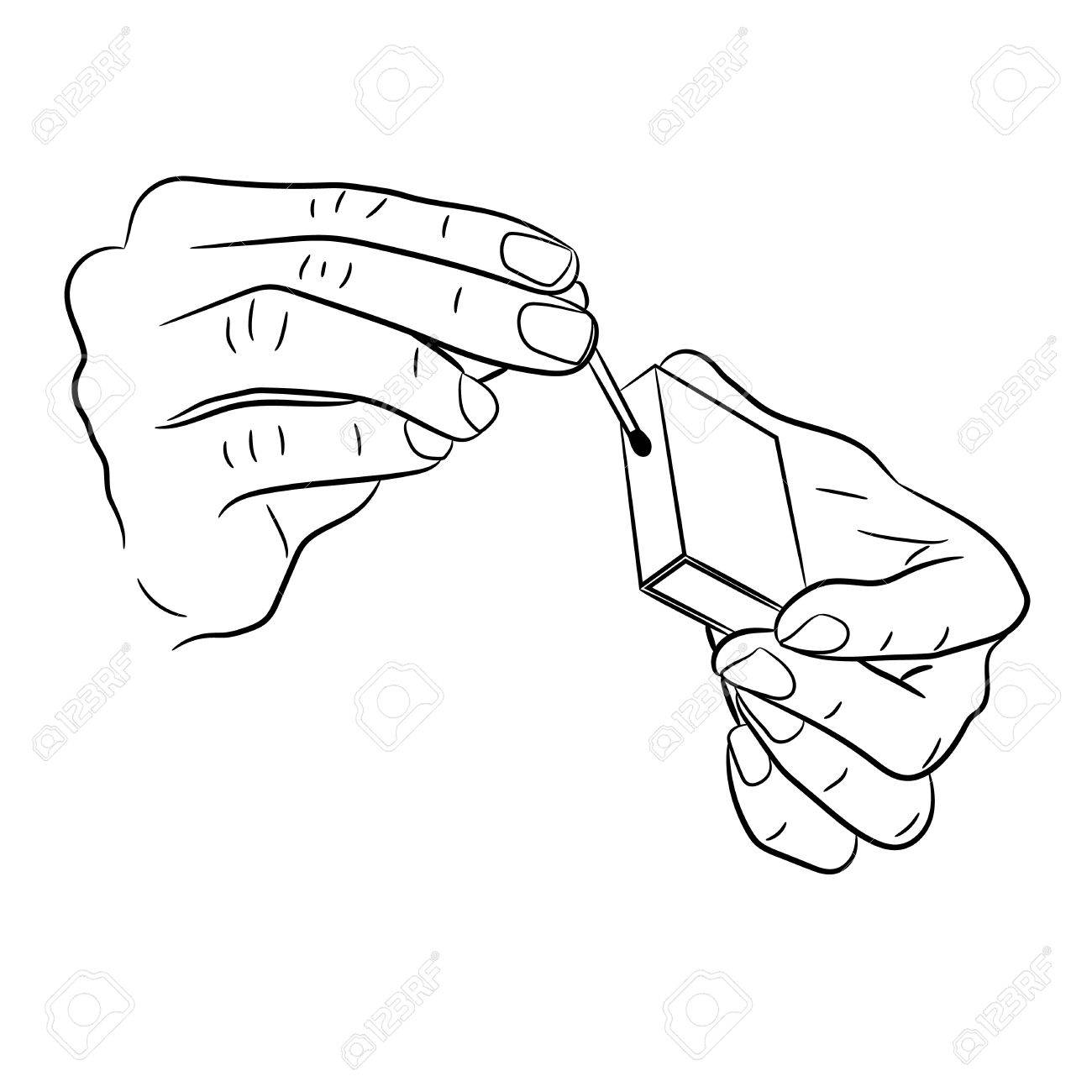 1300x1300 Hand Holding A Match And Box Of Monochrome Vector Illustration