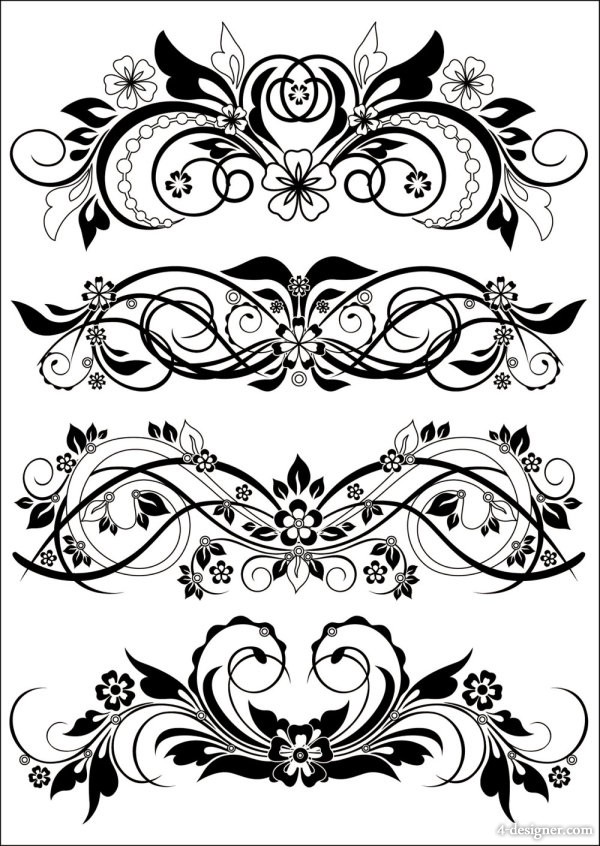 600x846 4 Designer Traditional Black And White Pattern Vector Material