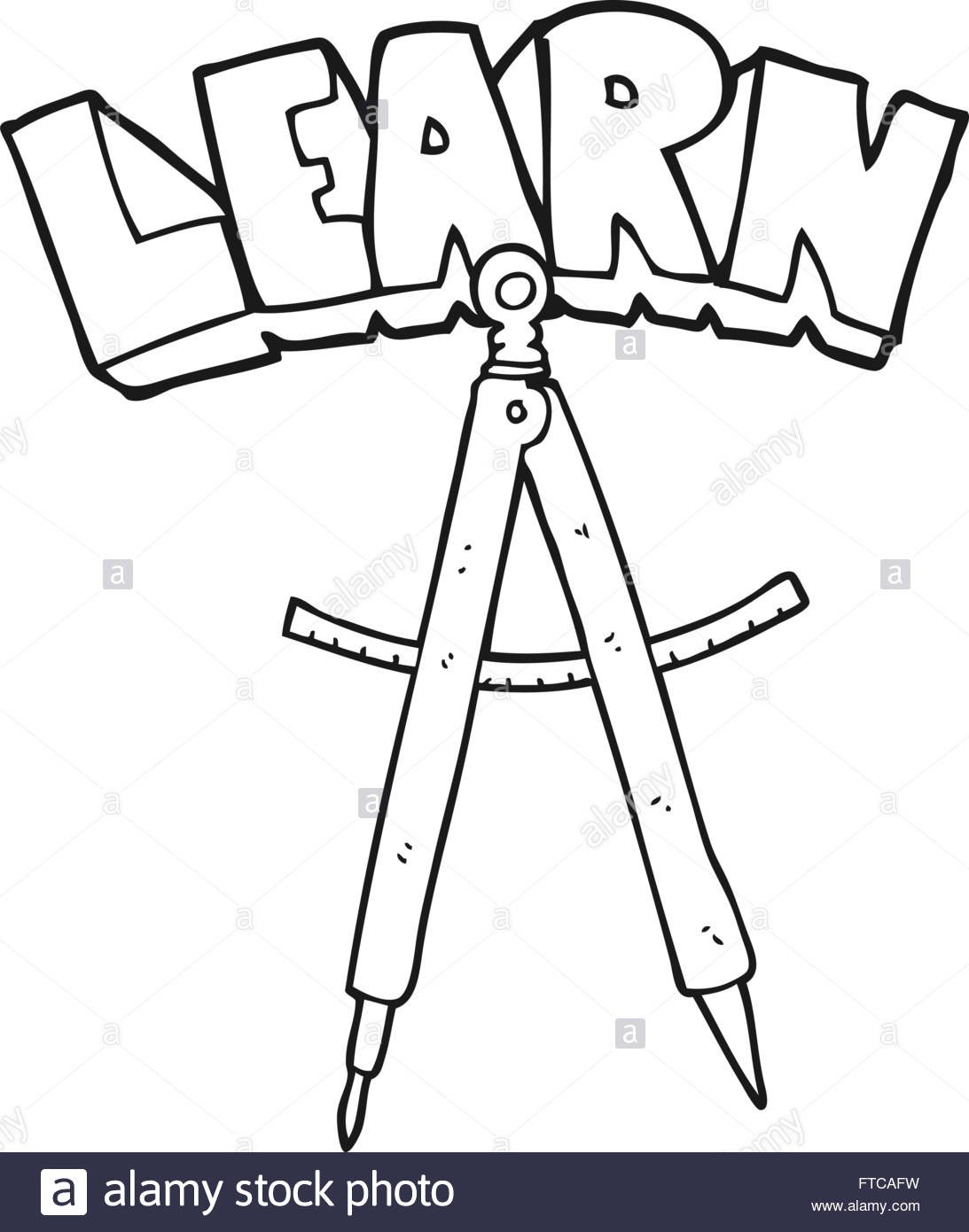 1093x1390 Freehand Drawn Black And White Cartoon Maths Compass Stock Vector