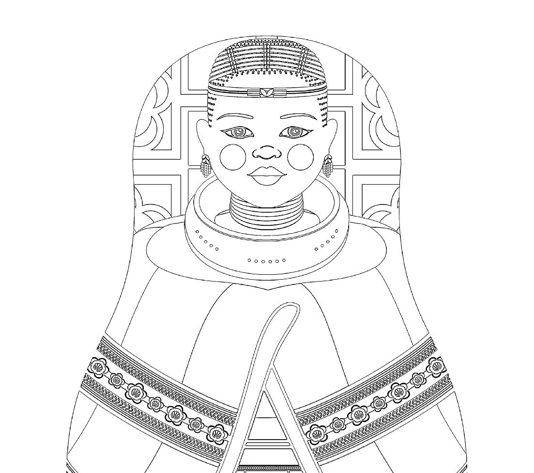 1103x976 Ndebele South African Matryoshka Coloring Sheet Printable File