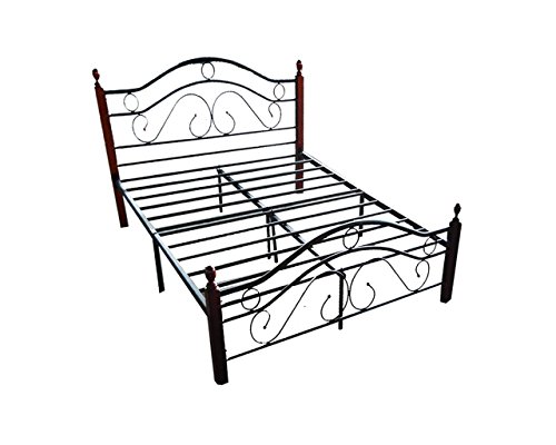 500x400 Metal Bed Frame W Wood Poles And Mattress Support