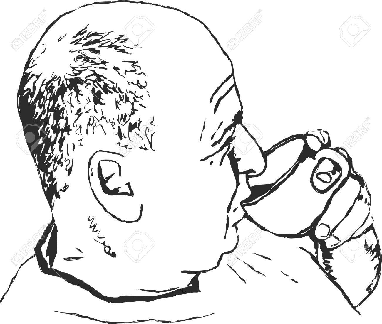 1300x1104 Sketchy Drawing Style Illustration Of Mature Man Drinking