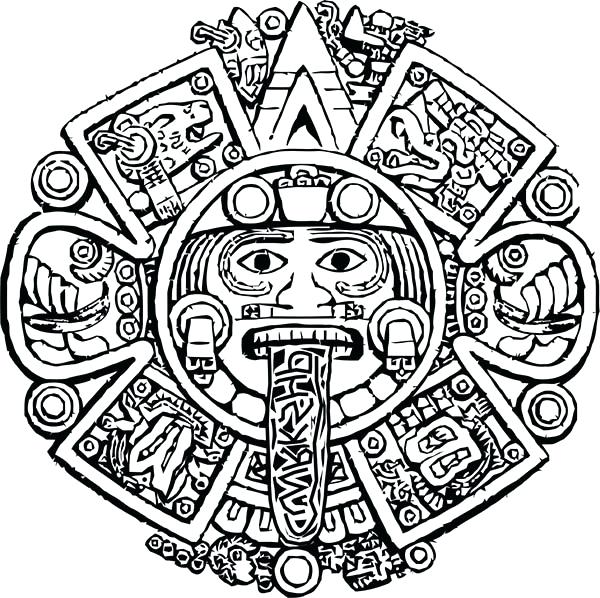 600x598 Aztec Coloring Pages Calendar Stone Coloring Pages Aztec Art