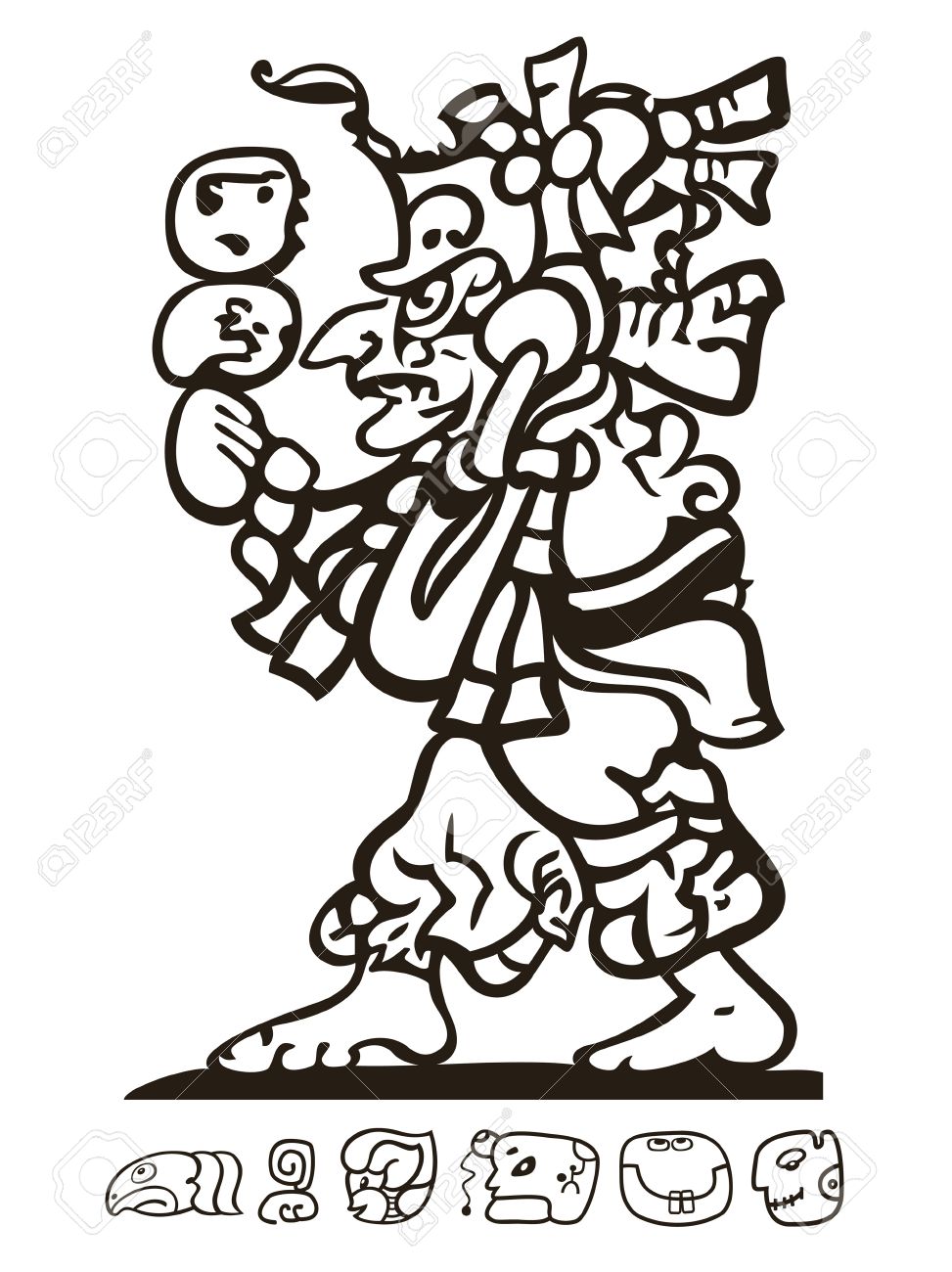 973x1300 Aztec Man With Mayan And Inca Icons Royalty Free Cliparts, Vectors