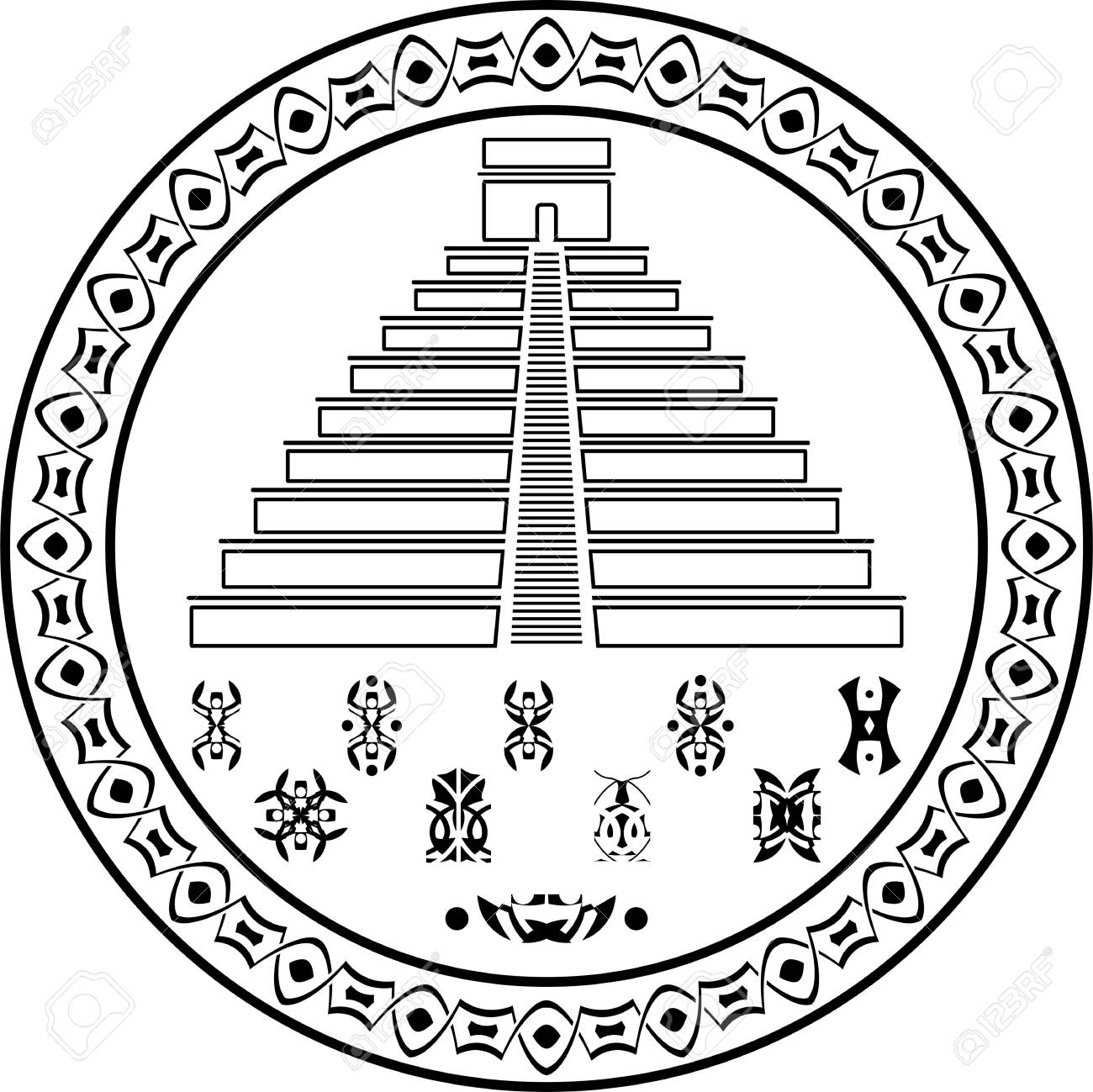 1300x1299 Stencil Of Pyramids And Symbols Illustration Royalty Free Cliparts