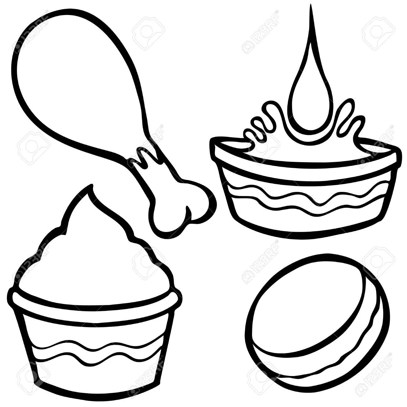 1300x1300 Chicken Meal Set Line Art Royalty Free Cliparts, Vectors,