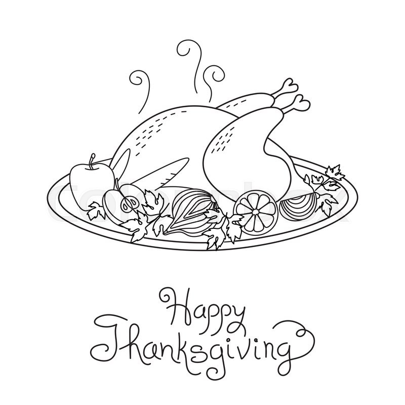 800x800 Doodle Thanksgiving Turkey Meal Freehand Vector Drawing Isolated