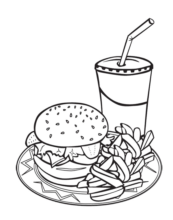 600x763 Junk Food Burger And Drink Coloring Page For Kids Action Man