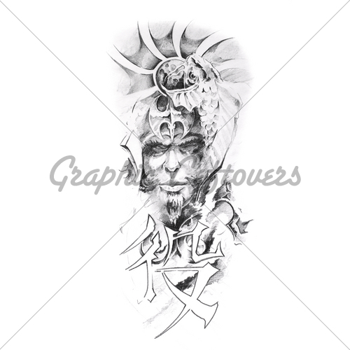 500x500 Collection Of Chinese Warrior Tattoo Sketch