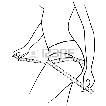 450x450 Girl Measuring The Size Of Her Thighs With Tape Measure, Outline