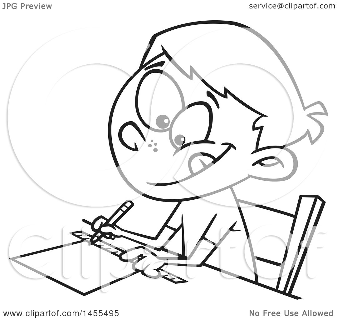1080x1024 Clipart Of A Cartoon Lineart School Boy Measuring With A Ruler