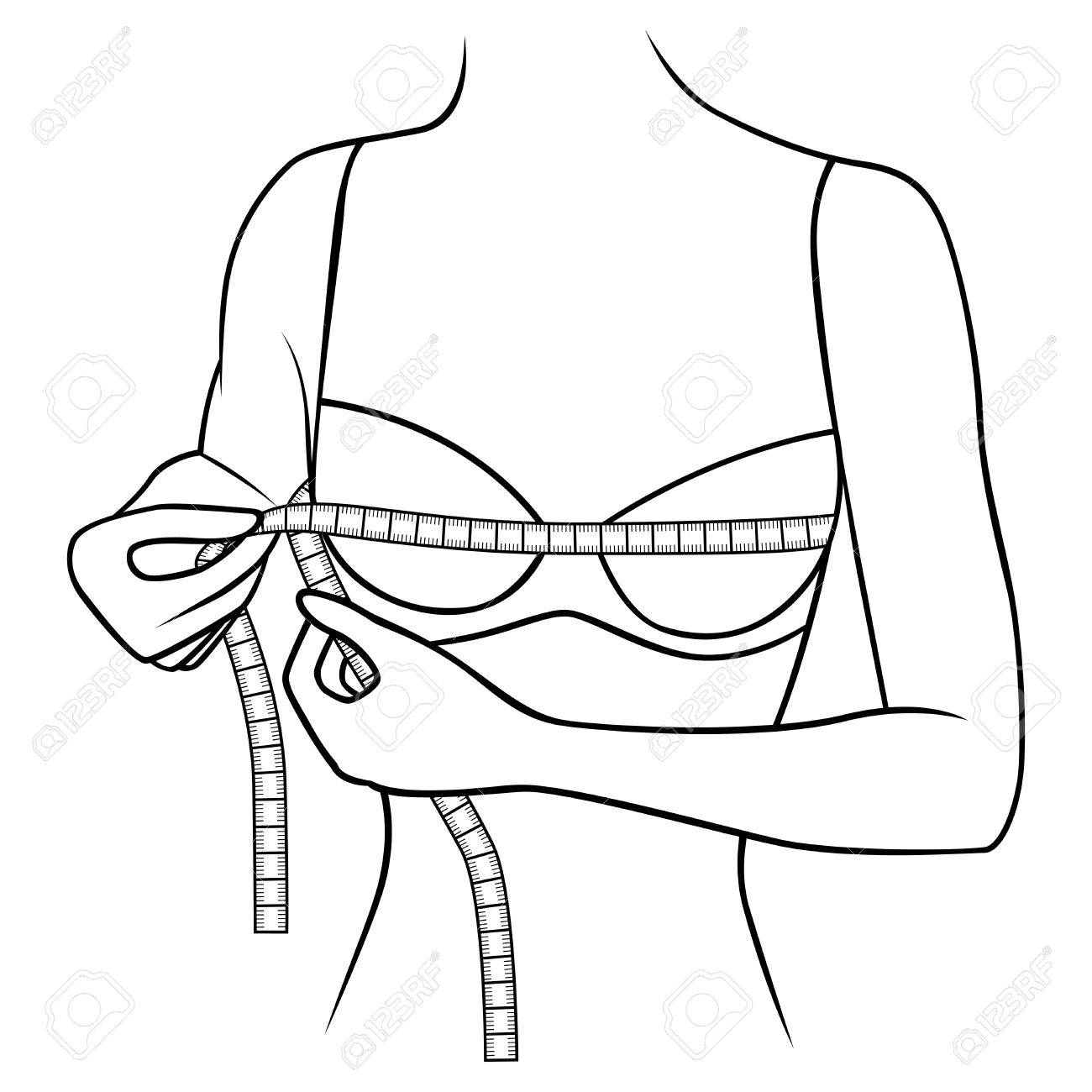 1300x1300 Woman Measuring The Size Of Her Chest With Tape Measure, Outline