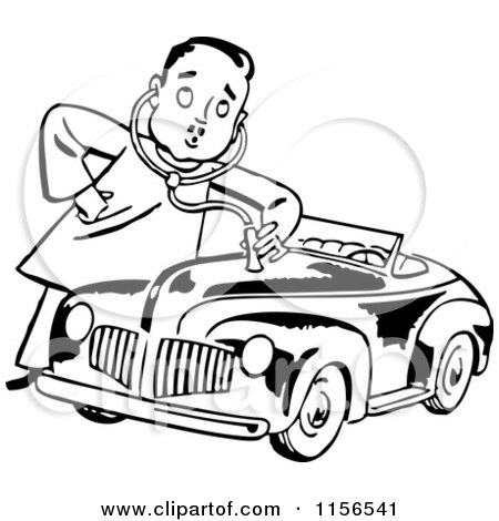 450x470 Clipart Of Blacknd White Retro Mechanic Man Giving Car