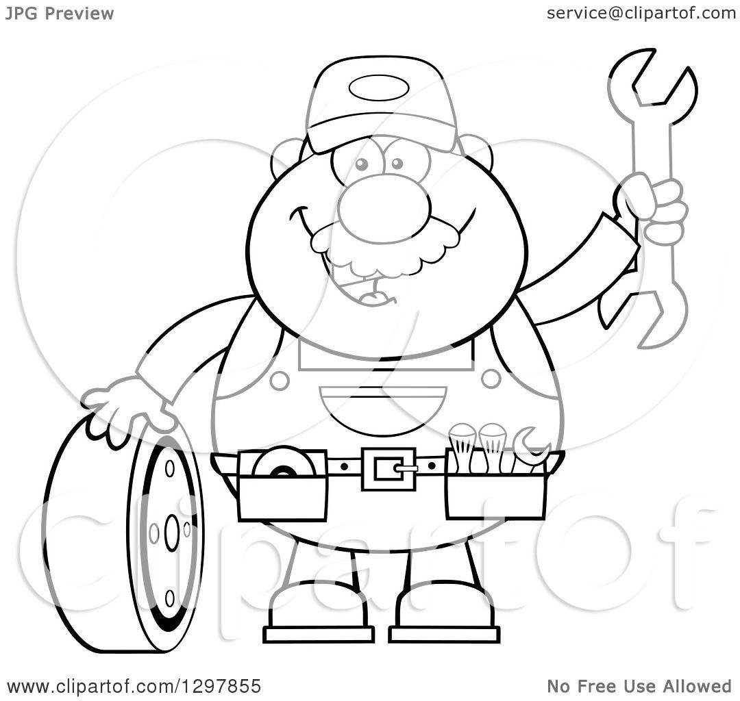 1080x1024 Clipart Of A Cartoon Black And White Male Mechanic Wearing A Tool