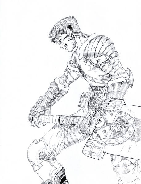 457x593 Leo Tigerheart With Mechanical Sword Drawing Art Prints