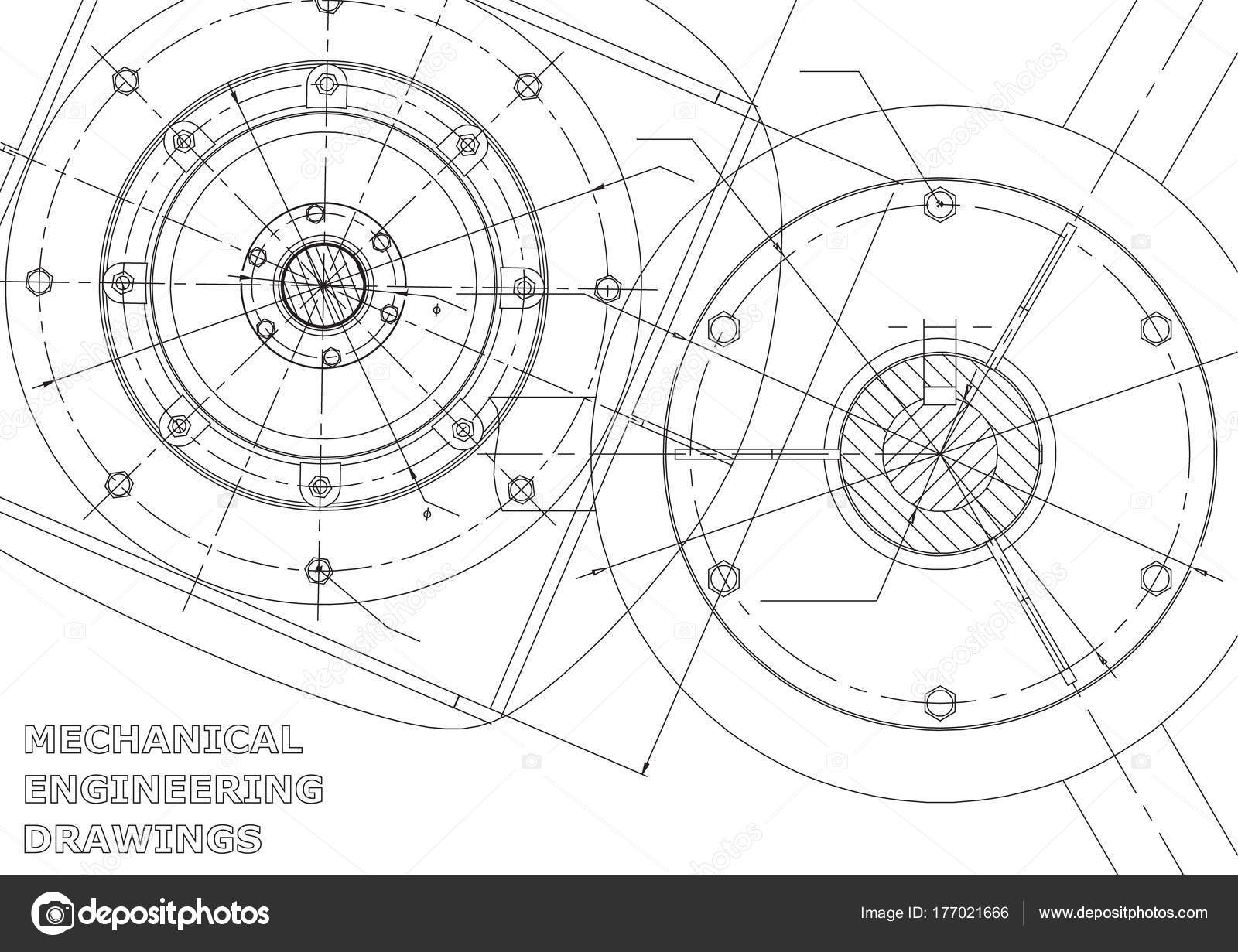 1600x1231 Mechanical Engineering Drawings Vector Background White Stock