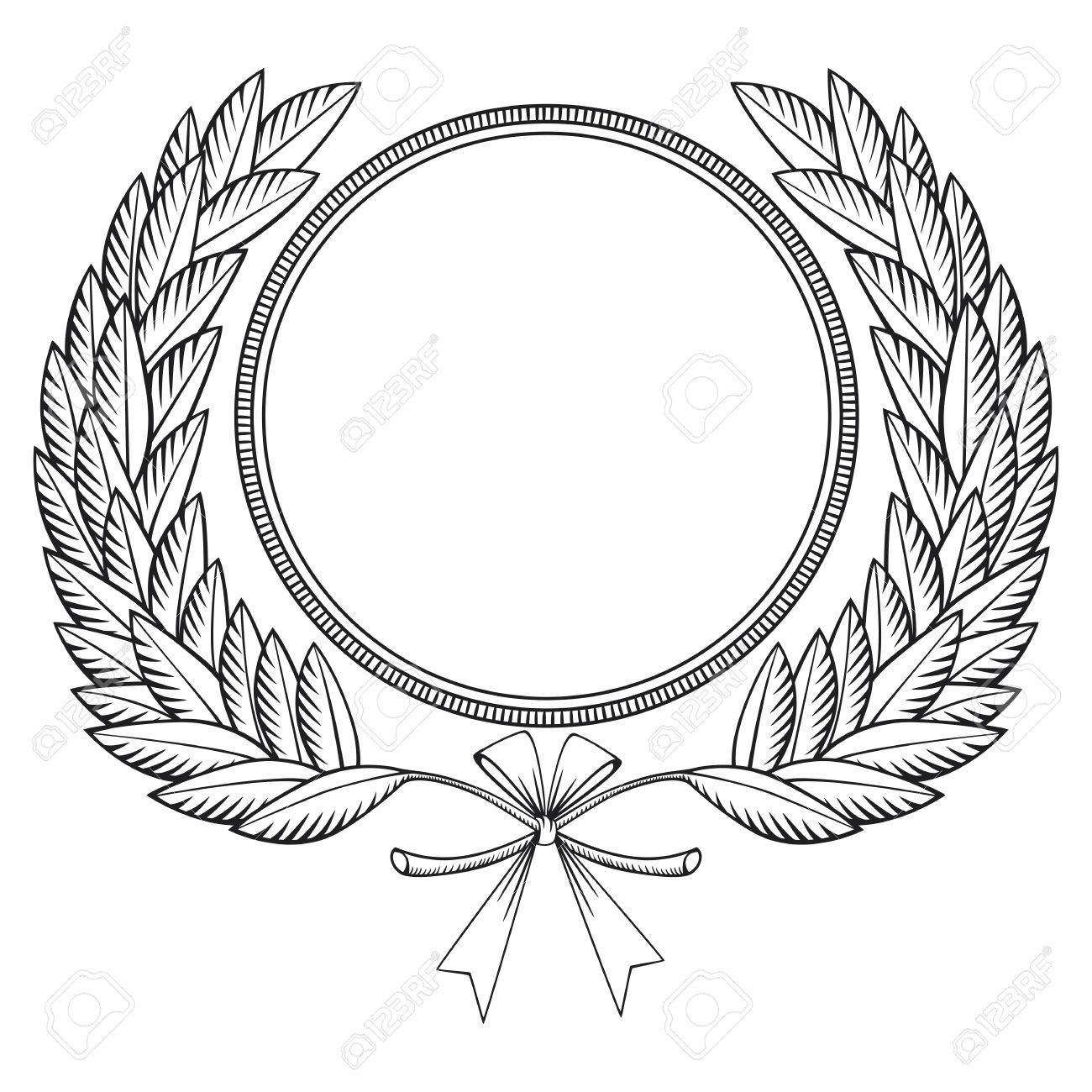 1300x1300 Laurel Wreath With Medal And Bow Woodcut Style Royalty Free