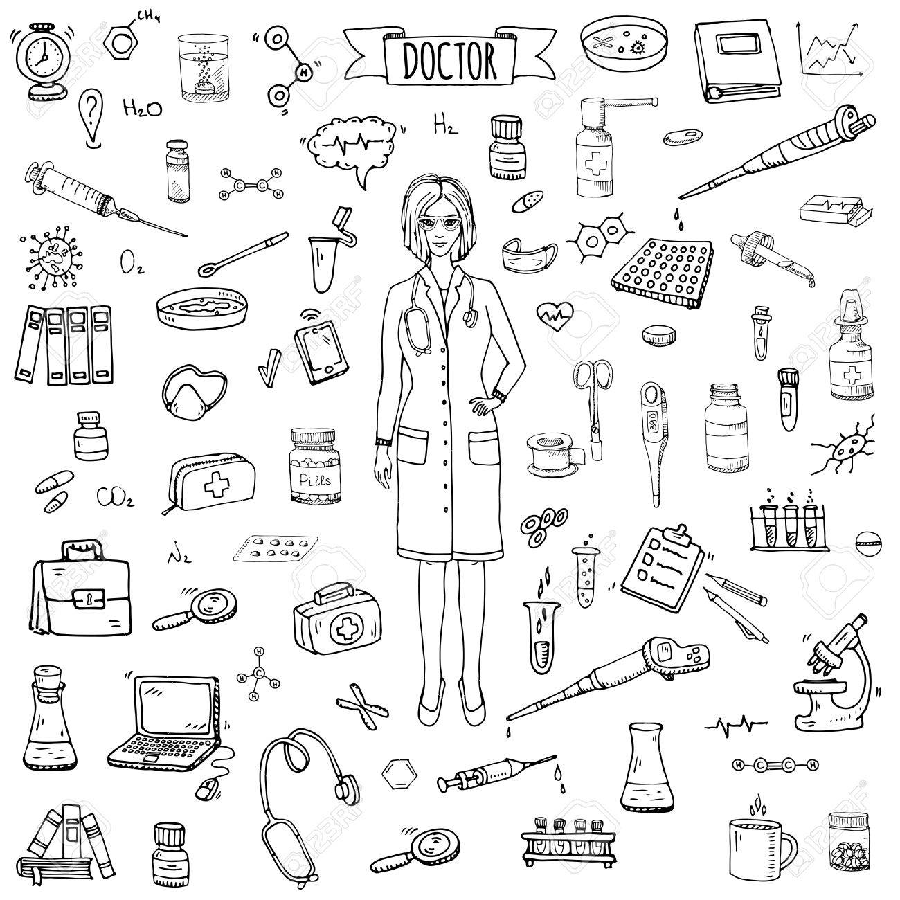 1300x1300 Hand Drawn Doodle Doctor Icons Set Vector Illustration Sketch