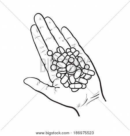 450x470 Hand Holding Pile Pills, Tablets Vector Amp Photo Bigstock