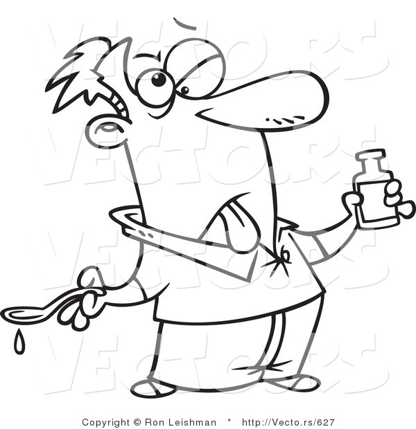 600x620 Vector Of A Sick Cartoon Man Taking Awful Medication