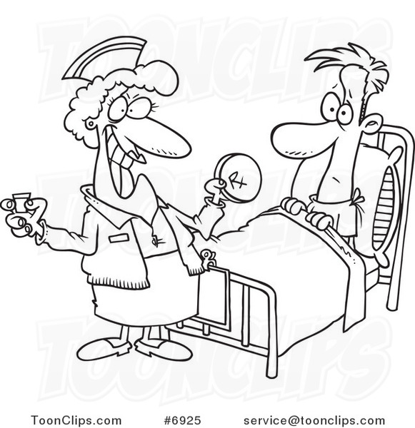 581x600 Cartoon Black And White Line Drawing Of A Nurse Giving A Patient