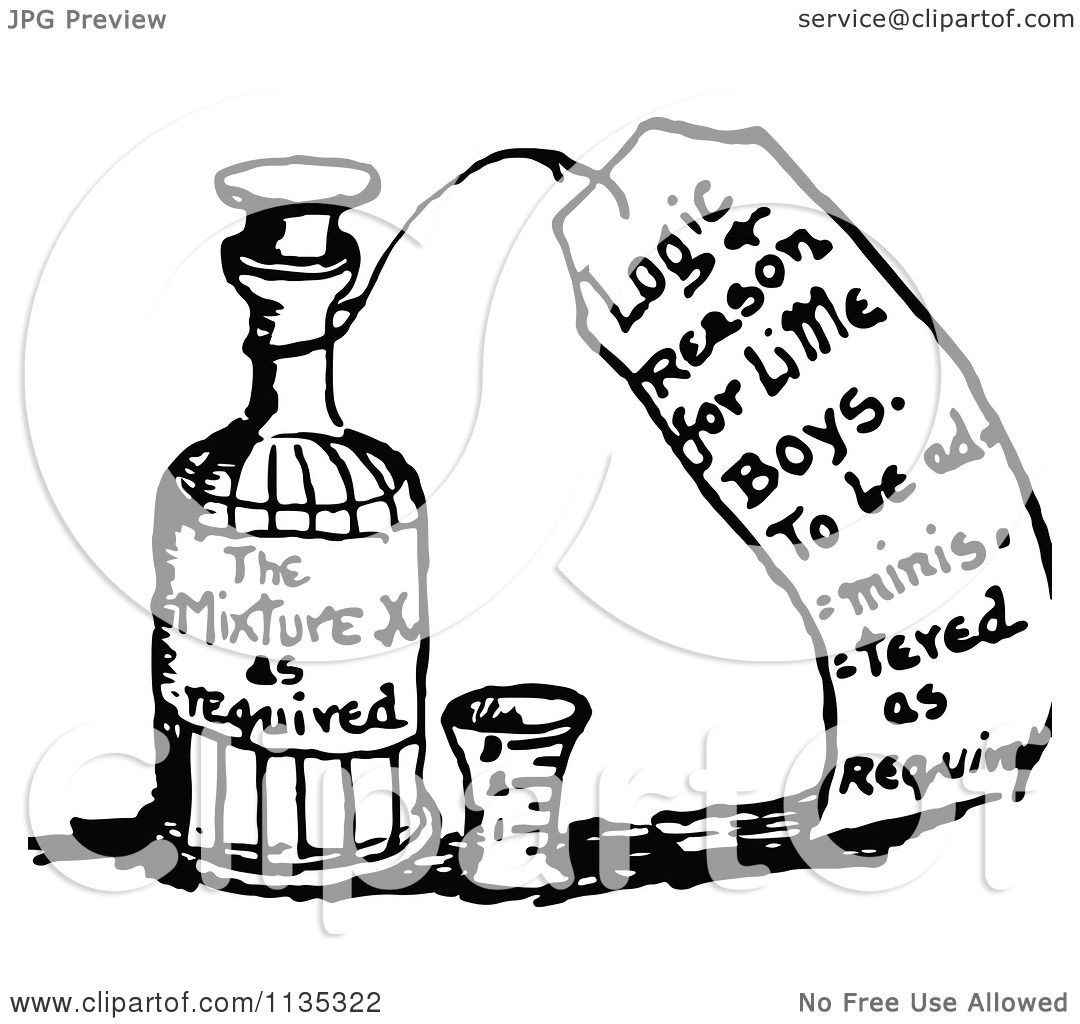 1080x1024 Clipart Of A Retro Vintage Black And White Medicine Bottle