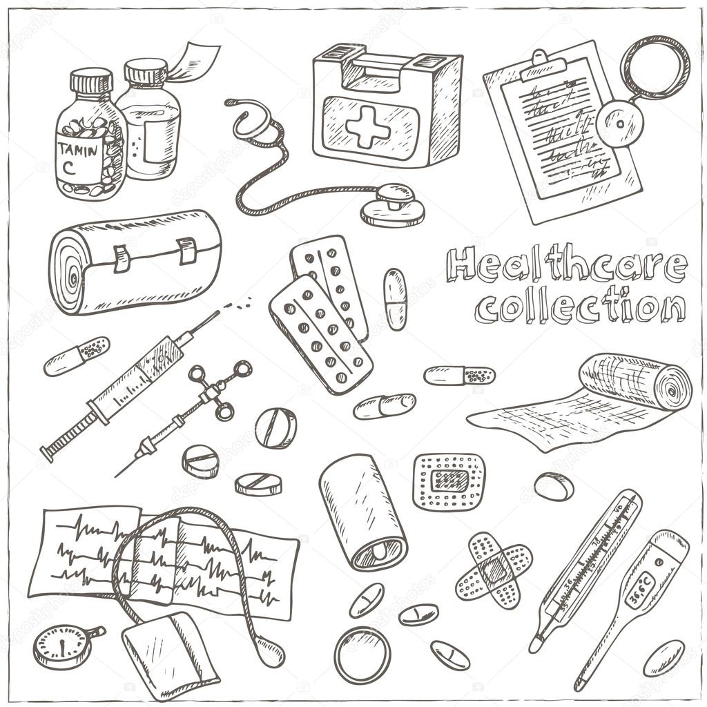 1024x1024 Health Care And Medicine Drawings. Stock Vector Fafarumba