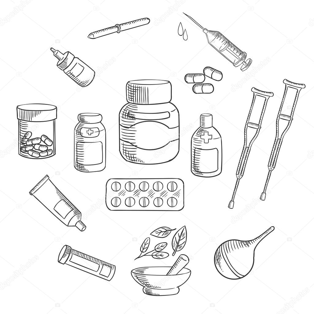1024x1024 Medicine And Pharmacy Sketch Icon Stock Vector Seamartini