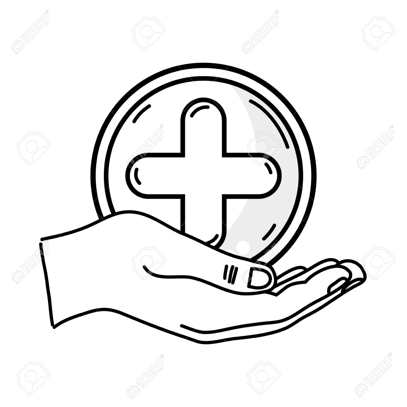 1300x1300 Outline Drawing Of Hand Holding A Cross Medicine Symbol To Help