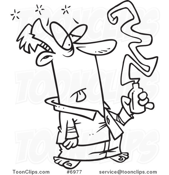 581x600 Cartoon Black And White Line Drawing Of A Sick Guy Taking Cold