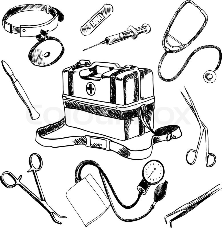 777x800 Doctor Medical Case Laboratory Accessories Sketch Icons Collection