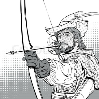 320x320 Vector Monochrome Contour Medieval Wooden Bow With Arrow Isolated