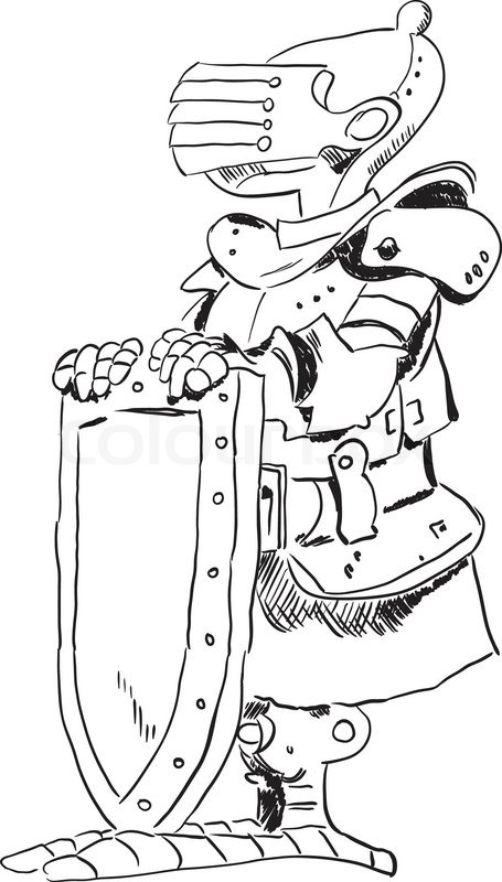 455x800 Medieval Knight In Armor With A Shield. Cartoon Drawing. Stock