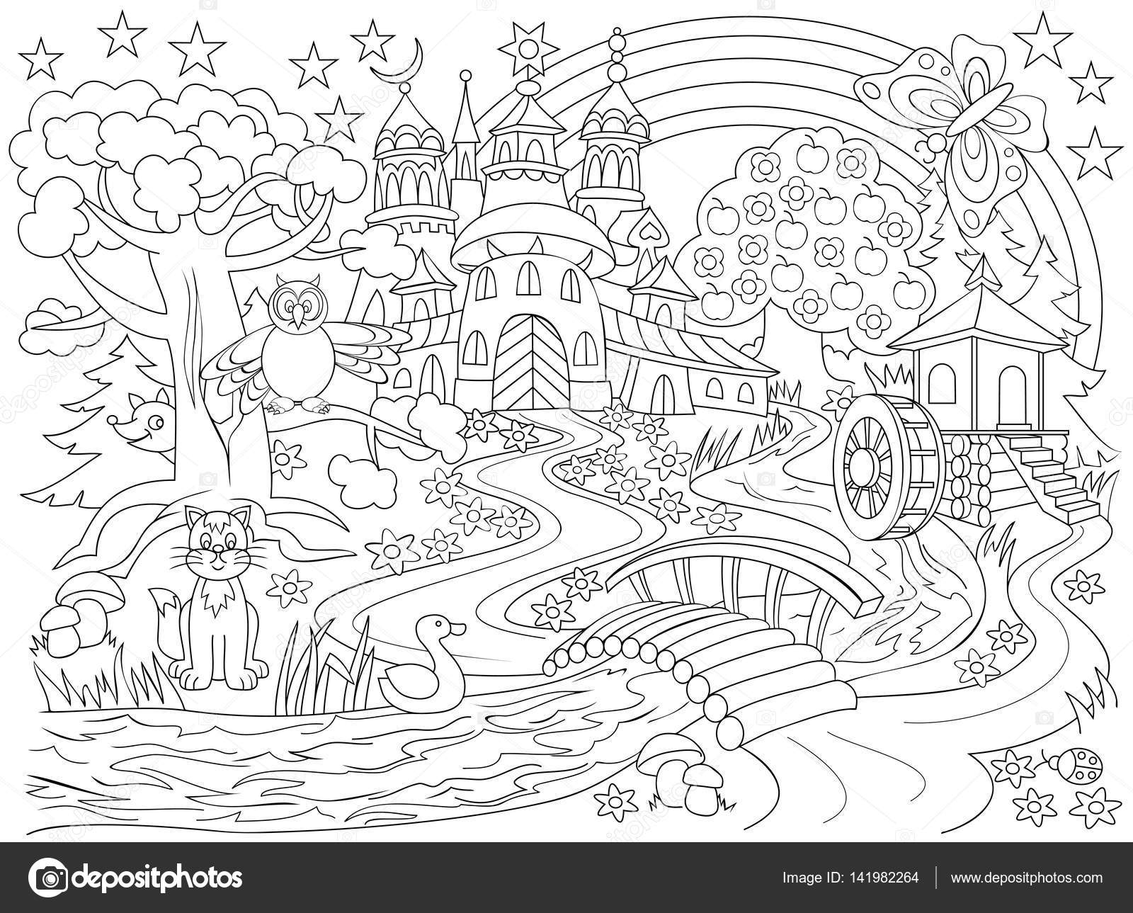 1600x1289 Black And White Drawing Fairyland Country. Illustration