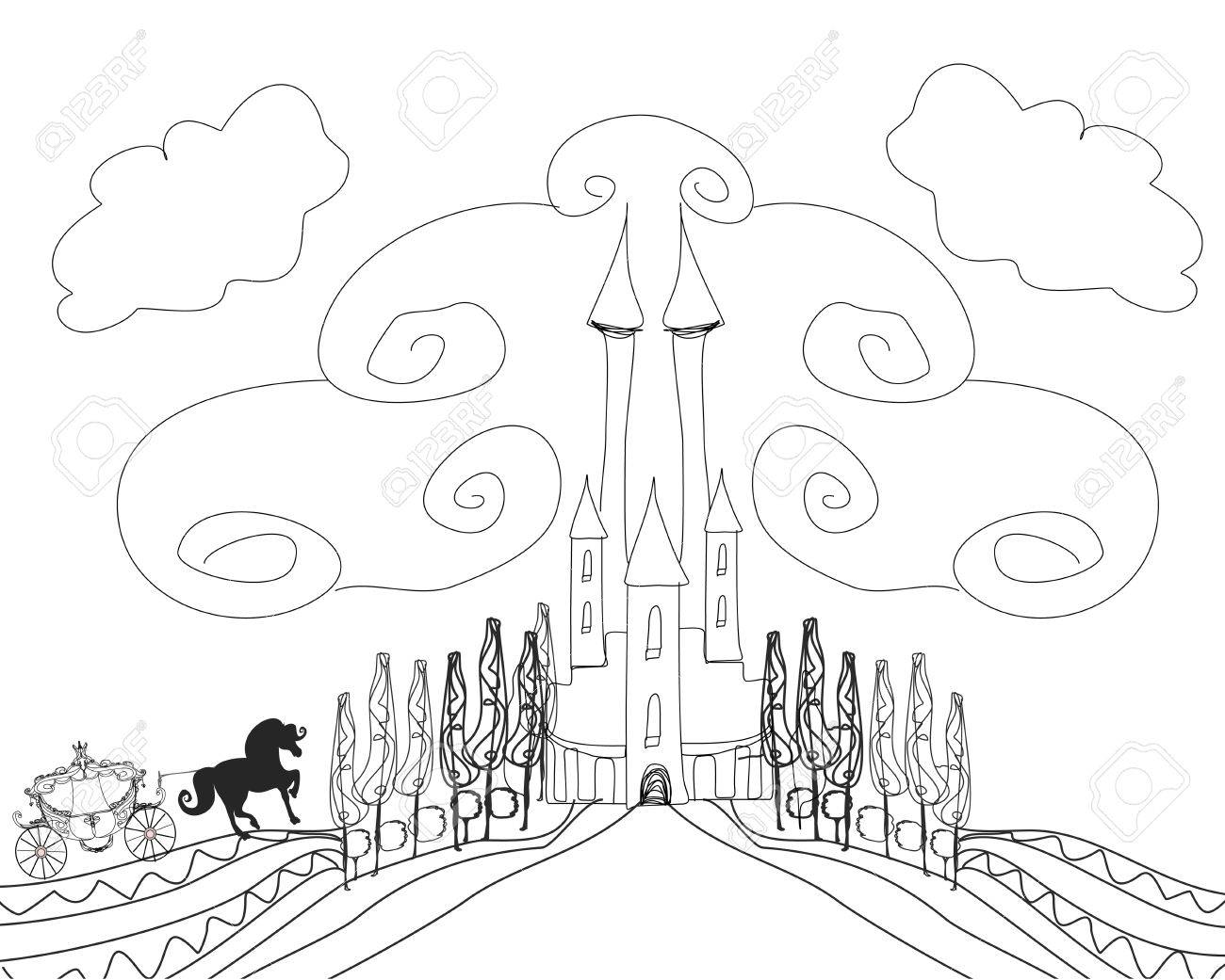 1300x1041 Silhouette Of A Horse Carriage And A Medieval Castle
