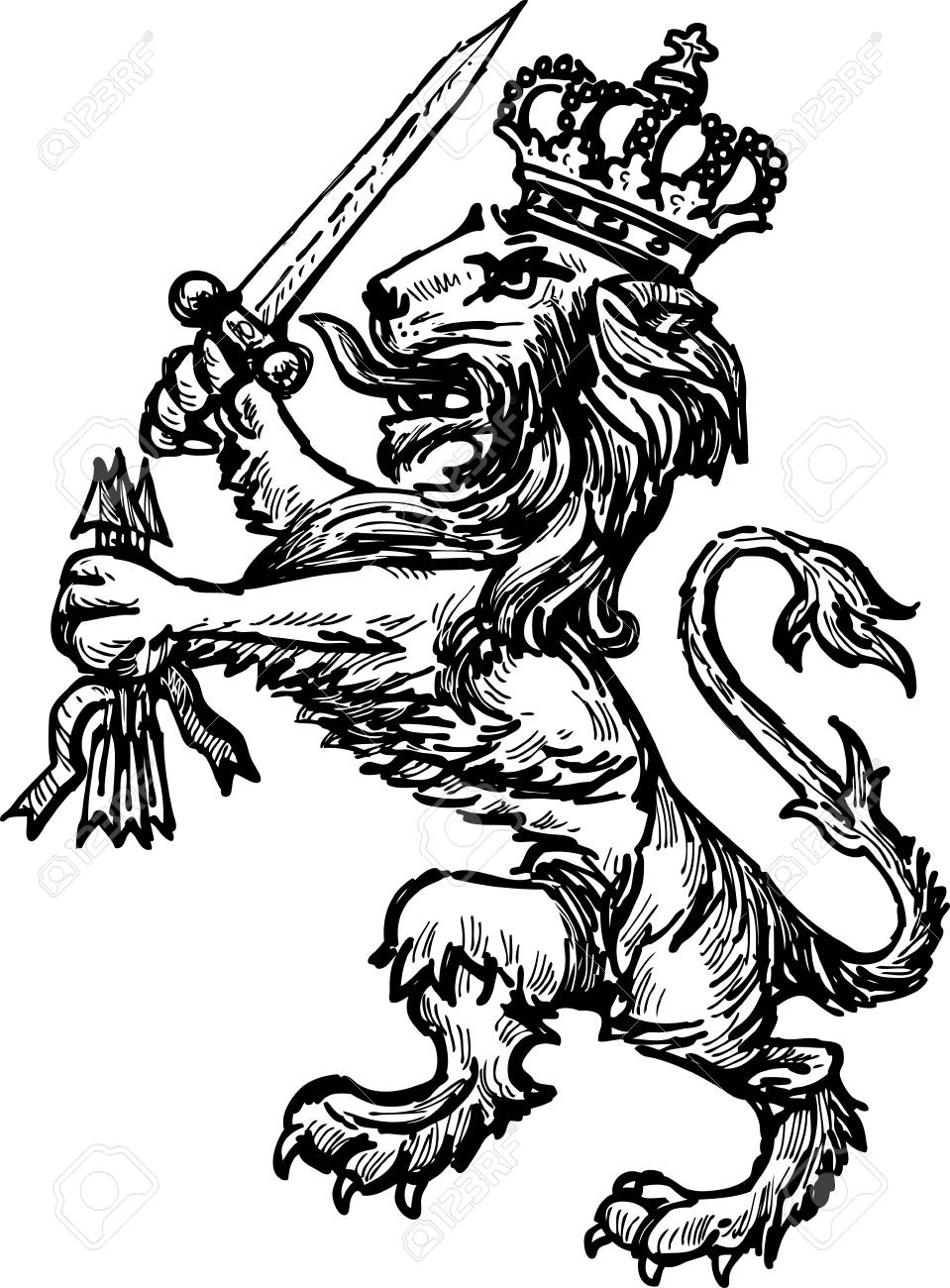 959x1300 Vector Drawing Of A Medieval Heraldic Lion Royalty Free Cliparts