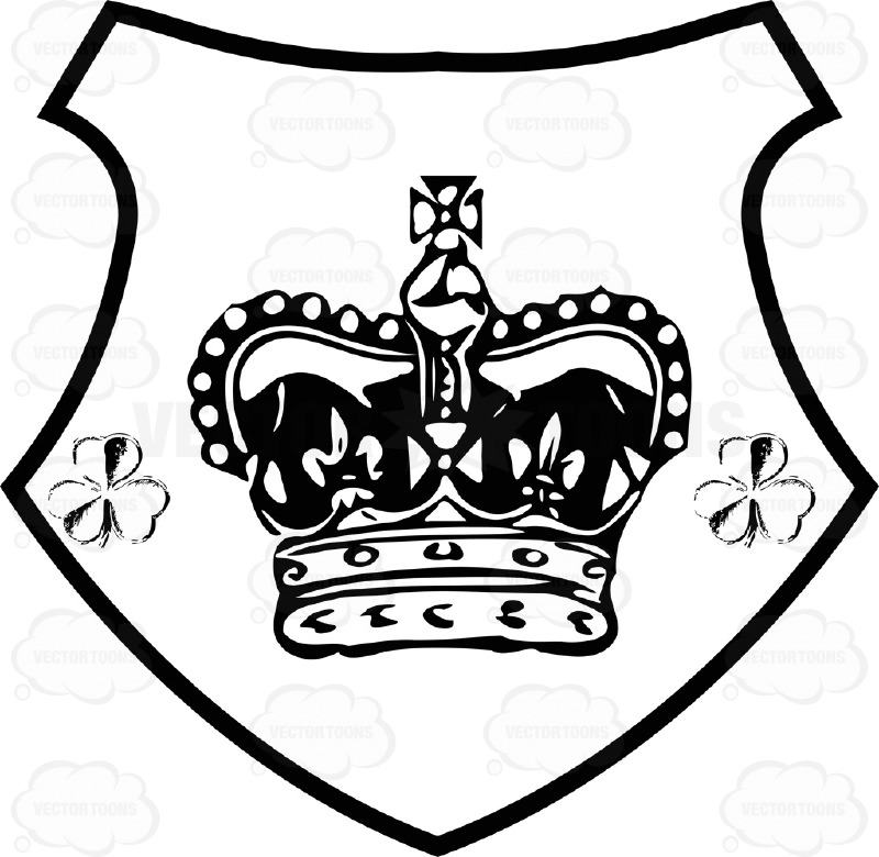 800x780 Black And White Crown With Cross On Top And Two Clovers On Side