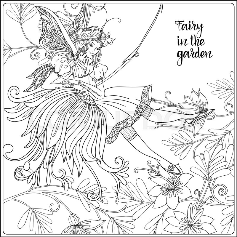 800x800 Fairy With Butterfly Wings On Swing On Medieval Floral Pattern