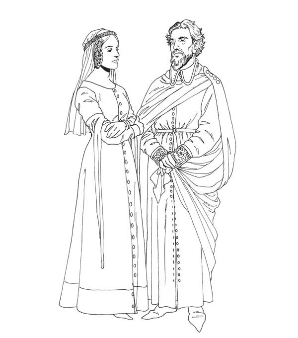 600x680 King And Queen In Middle Ages Coloring Page Color Luna