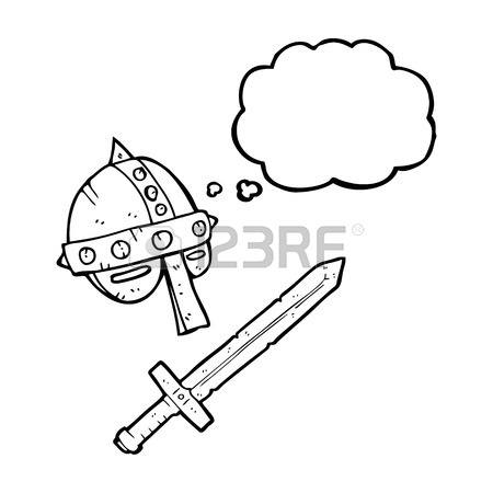 450x450 Freehand Drawn Thought Bubble Cartoon Medieval Helmet Royalty Free