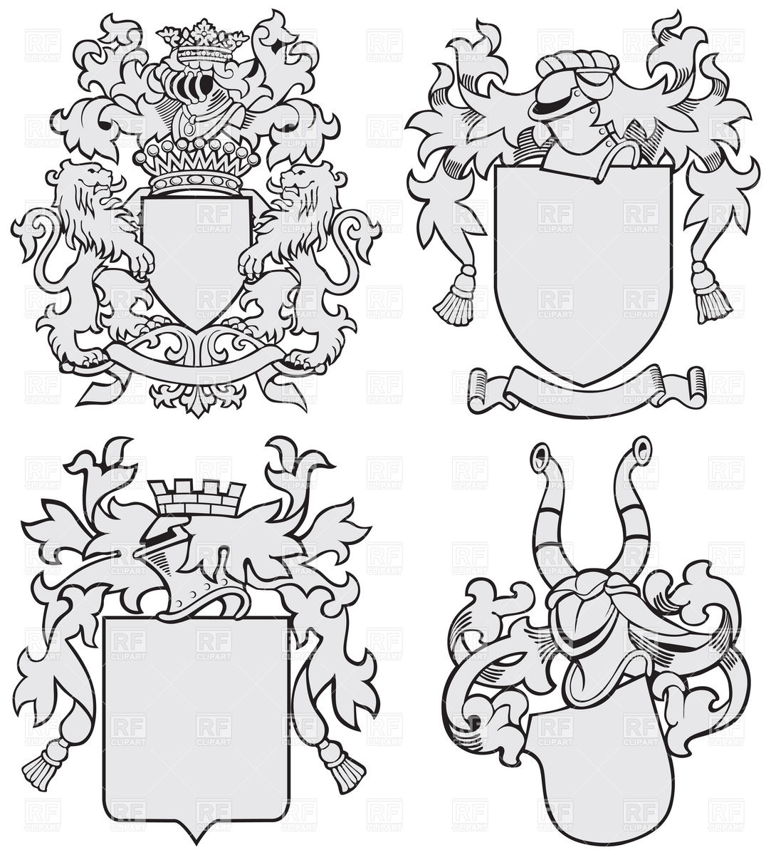 1083x1200 Medieval Heraldic Templates With Helmet And Shield Royalty Free