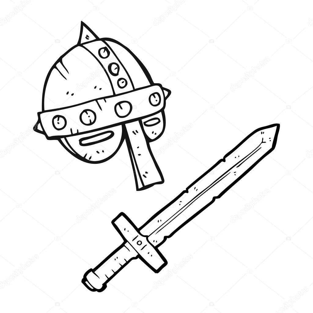 1024x1024 Black And White Cartoon Medieval Helmet Stock Vector
