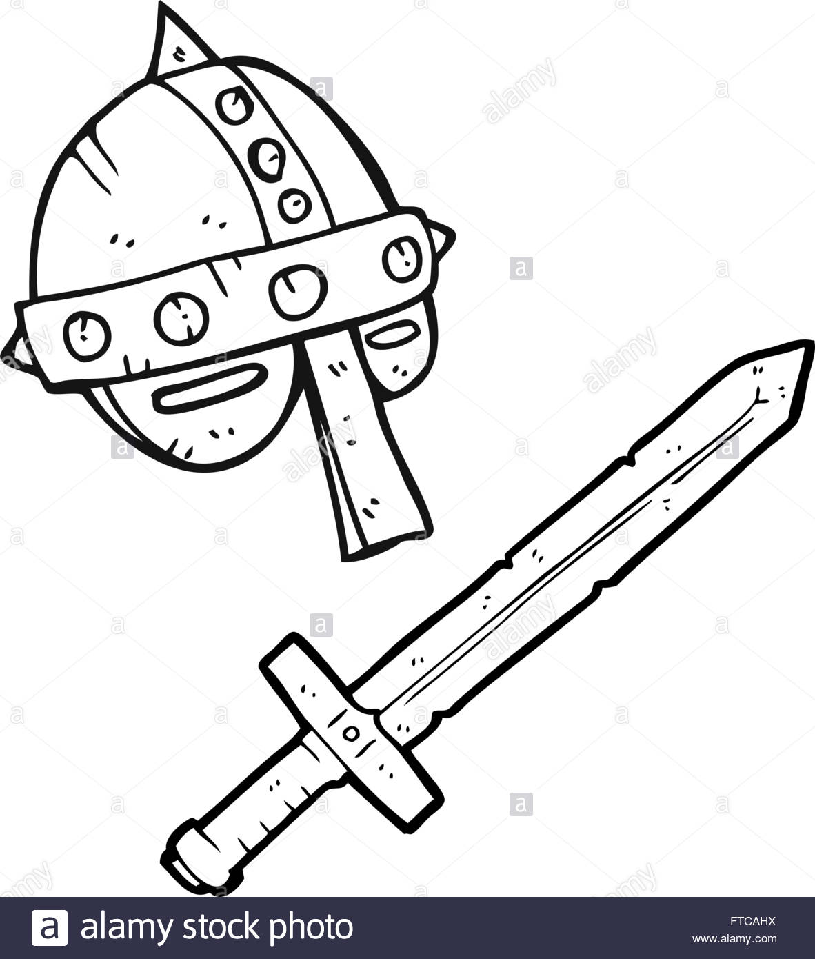 1182x1390 Freehand Drawn Black And White Cartoon Medieval Helmet Stock