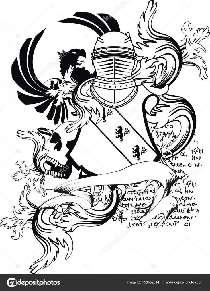 737x1024 Heraldic Medieval Helmet Shield Coat Of Arms Tattoo Eagle Lion