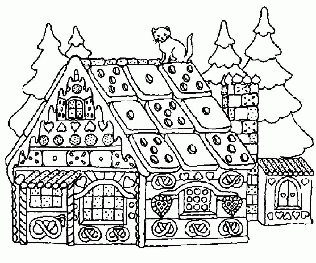 1024x853 Christmas Wreath With Gingerbread House Coloring Page Pages