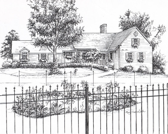 570x453 House Drawing Custom Ink Sketch Portrait Of Your Home Pen